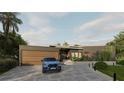 Contemporary home featuring a wooden garage door, landscaped walkway, and a blue car parked on the paved driveway at 2523 Ryan Blvd, Punta Gorda, FL 33950