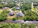 Aerial view of the property, nestled among lush trees and with backyard access to the canal at 3027 Ridgewood Dr, North Port, FL 34287