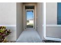 Close-up shot of the well-lit front door and adjacent manicured garden at 25312 E Lenox Cir, Punta Gorda, FL 33950