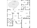 House floor plan layout including primary bedroom, living room, kitchen, swimming pool, and garage at 85 Long Meadow Ct, Rotonda West, FL 33947