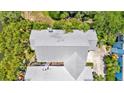Aerial view of a home with a metal roof, surrounded by lush greenery and trees at 936 Hemingway Cir, Tampa, FL 33602