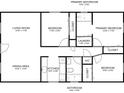Layout of home showing living room, dining area, kitchen, three bedrooms and two baths at 2101 W Cherry St, Tampa, FL 33607
