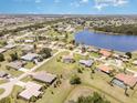 Aerial view of property with pool, bordering a serene lake in a residential neighborhood at 1472 Oriel Ct, Punta Gorda, FL 33983