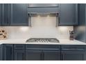 Close-up of the modern kitchen featuring stainless steel gas range and subway tile backsplash at 42771 Valley Brooks St, Punta Gorda, FL 33982