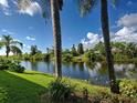 Scenic backyard view with lush greenery, towering palm trees, and tranquil waterfront at 5725 Greenwood Ave # 5103, North Port, FL 34287
