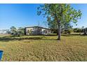 Spacious backyard with mature tree providing shade and privacy with a white door entrance at 3197 Normandy Dr, Port Charlotte, FL 33952