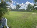 Expansive backyard showcasing a well-maintained lawn, and a black metal fence, perfect for outdoor activities at 25228 E Lenox Cir, Punta Gorda, FL 33950