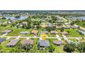 Aerial view of a neighborhood with mature trees, a lake, and a pin highlighting the house location at 25062 Palisade Rd, Punta Gorda, FL 33983