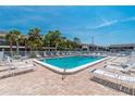 Refreshing community pool surrounded by lounge chairs and palm trees at 1531 Placida Rd # 1-204, Englewood, FL 34223