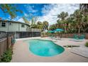 Kidney-shaped pool with lounge chairs and patio furniture in a tropical backyard setting at 6341 Biggs St, Englewood, FL 34224