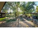 Private backyard oasis with mature trees, a detached structure, covered parking, and lush landscaping at 6375 Biggs St, Englewood, FL 34224