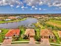 Scenic view of a residential community with a lake, swimming pool, and well-maintained single-Gathering homes at 20211 Granlago Dr, Venice, FL 34293