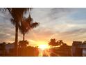 Beautiful waterfront sunset framed by palm trees, docks, and coastal foliage at 232 Bahia Vista Dr, Englewood, FL 34223