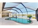 Relaxing enclosed pool with a beautiful lake view and tropical plants at 43 Blue Hen Dr, Placida, FL 33946