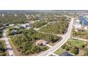 Aerial view of the property highlighting its location near a quiet street and mature trees at 14795 San Domingo Blvd, Port Charlotte, FL 33981