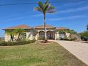 Well-maintained single-story home with a lush lawn and mature palm trees at 14970 Appleton Blvd, Port Charlotte, FL 33981