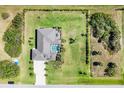 An aerial view of a single-Gathering home with a large backyard and pool at 213 Sunset Rd, Rotonda West, FL 33947