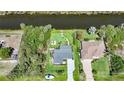 Aerial view showcasing the property's expansive yard, canal access, and proximity to lush greenery at 9350 Prospect Ave, Englewood, FL 34224