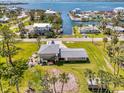 Picturesque aerial view of a waterfront property surrounded by lush greenery and a serene canal at 698 & West W Perry St, Englewood, FL 34223