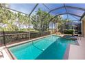 Relaxing screened-in pool area with a hot tub overlooking a lush green landscape at 142 Savona Way, North Venice, FL 34275
