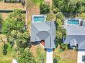 Aerial view of a home with a screened-in pool and well-maintained landscaping at 4210 Day St, Port Charlotte, FL 33948