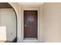 Close-up of a solid front door with detailed molding and secure hardware at 7393 Mamouth St, Englewood, FL 34224