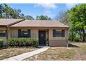 Inviting front entrance with a charming door, well-manicured bushes, and a paved walkway at 6175 Beechwood Dr, Dade City, FL 33523