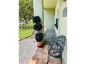 Inviting front porch with decorative plants and wrought iron bench at 15515 Morning Dr, Lutz, FL 33559