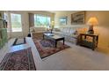 Cozy living room featuring large window, carpeted floors, comfortable seating and decorative rug at 2311 Brisbane St # 29, Clearwater, FL 33763