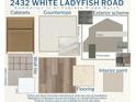 Selection of designer home finishes, including cabinet, countertop, flooring, paint, tile, and exterior colors at 2432 White Ladyfish Rd, Wimauma, FL 33598