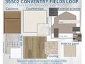 Selection of designer home materials including cabinets, countertops, flooring, interior paint, and exterior color scheme at 35502 Coventry Fields Loop, Zephyrhills, FL 33541