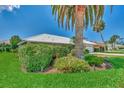 Landscaped yard with palm trees and hedges, showcasing the house at 1567 Waterford Dr, Venice, FL 34292