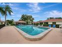 Community pool featuring lounge chairs, palm trees and well maintained grounds at 5103 Greencroft Rd, Sarasota, FL 34235