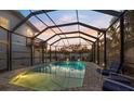 Screened-in pool area with brick pavers, comfortable seating, and palm trees in the backyard creating a relaxing outdoor space at 842 Nokomis S Ave, Venice, FL 34285