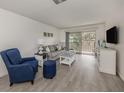 Inviting living room with comfortable seating, stylish decor, and sliding glass doors at 533 Parkdale Mews # 533, Venice, FL 34285