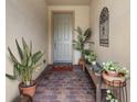 Inviting entryway with tiled flooring and potted plants at 13807 Karina St, Venice, FL 34293