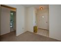 Hallway with neutral carpet, white walls, and a glimpse into the adjacent bathroom at 2221 Bal Harbour Dr, Venice, FL 34293