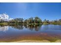 Scenic view of a tranquil pond reflecting the clear blue sky and surrounding greenery at 8969 Mondial Ct, Venice, FL 34293