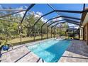 Relax in the screened-in pool area with sun loungers and a peaceful backyard view at 2042 Mesic Hammock Way, Venice, FL 34292