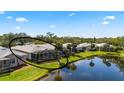 A view from the air of the house with the covered patio next to the pond at 902 Tartan Dr # 29, Venice, FL 34293