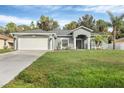 Well-maintained single-story home with a lush green lawn, two-car garage, and inviting curb appeal at 2038 Mincey Ter, North Port, FL 34286