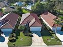 An aerial view of a well maintained home with a red tile roof in a beautiful neighborhood at 904 Harbor Town Dr, Venice, FL 34292