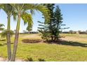 Expansive backyard with lush lawn and mature trees, offering a serene and private retreat at 14 Windward Ter, Placida, FL 33946