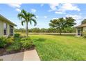 Expansive backyard with lush green grass, mature trees, and a view of a pond in the distance at 371 Capulet Dr, Venice, FL 34292