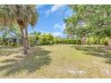 Lush green backyard featuring tropical trees and plants, offering a serene and private outdoor space at 2606 Trilby Ave, North Port, FL 34286