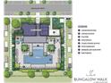Aerial view of community pool, outdoor kitchen, seating, and lush landscaping at 145 Thorne Ln, Sarasota, FL 34240
