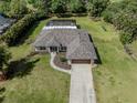 Aerial view showcasing a home, pool, lush backyard, and expansive greenery at 1653 Albino St, Nokomis, FL 34275