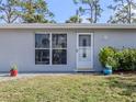 Up-close view of the front exterior of a charming home, showcasing the front entrance and windows at 8132 Coco Solo Ave, North Port, FL 34287