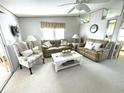 Cozy living room with carpet, white walls, lots of neutral furniture and natural light at 537 Amberjack Dr, North Port, FL 34287