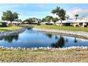 Picturesque pond surrounded by lush greenery and well-maintained landscaping at 57 Sandstone Cir, Venice, FL 34293